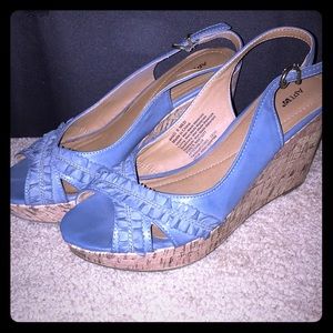 Blue wedge sandals